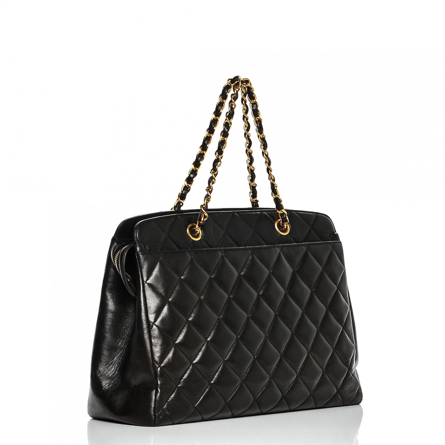Quilted Lambskin Shopping Tote Black