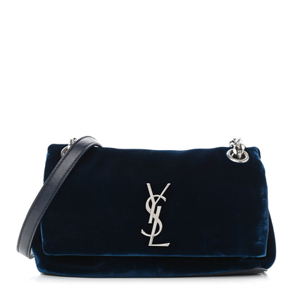 Saint Laurent Velvet Small West Hollywood Monogram Fold-Over Bag Blue 2 of 4