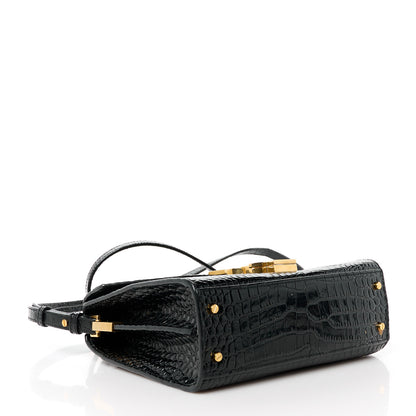 Saint Laurent Calfskin Crocodile Embossed Mini Classic Monogram Cassandra Top Handle Black 4 of 11