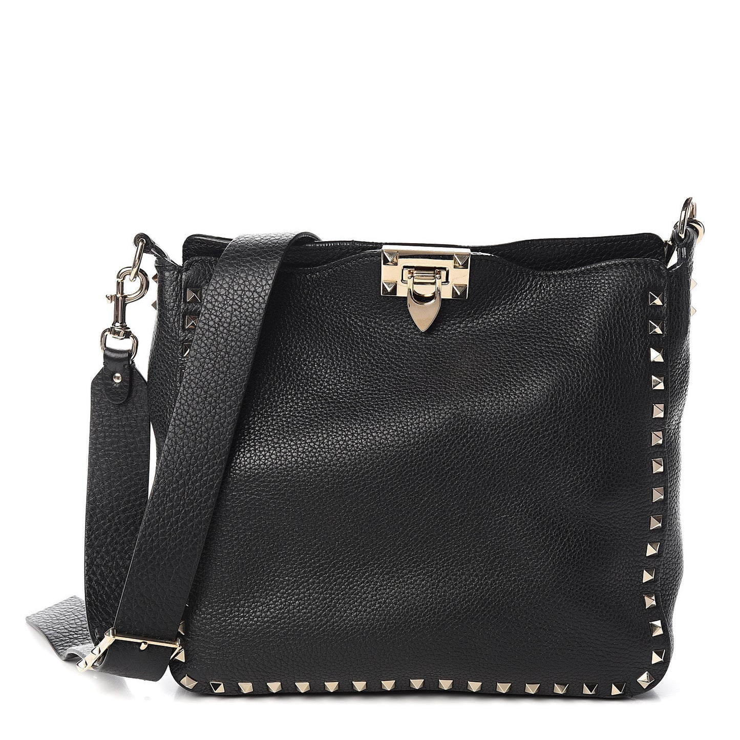 Pebbled Calfskin Small Rockstud Flip-Lock Messenger Bag Black