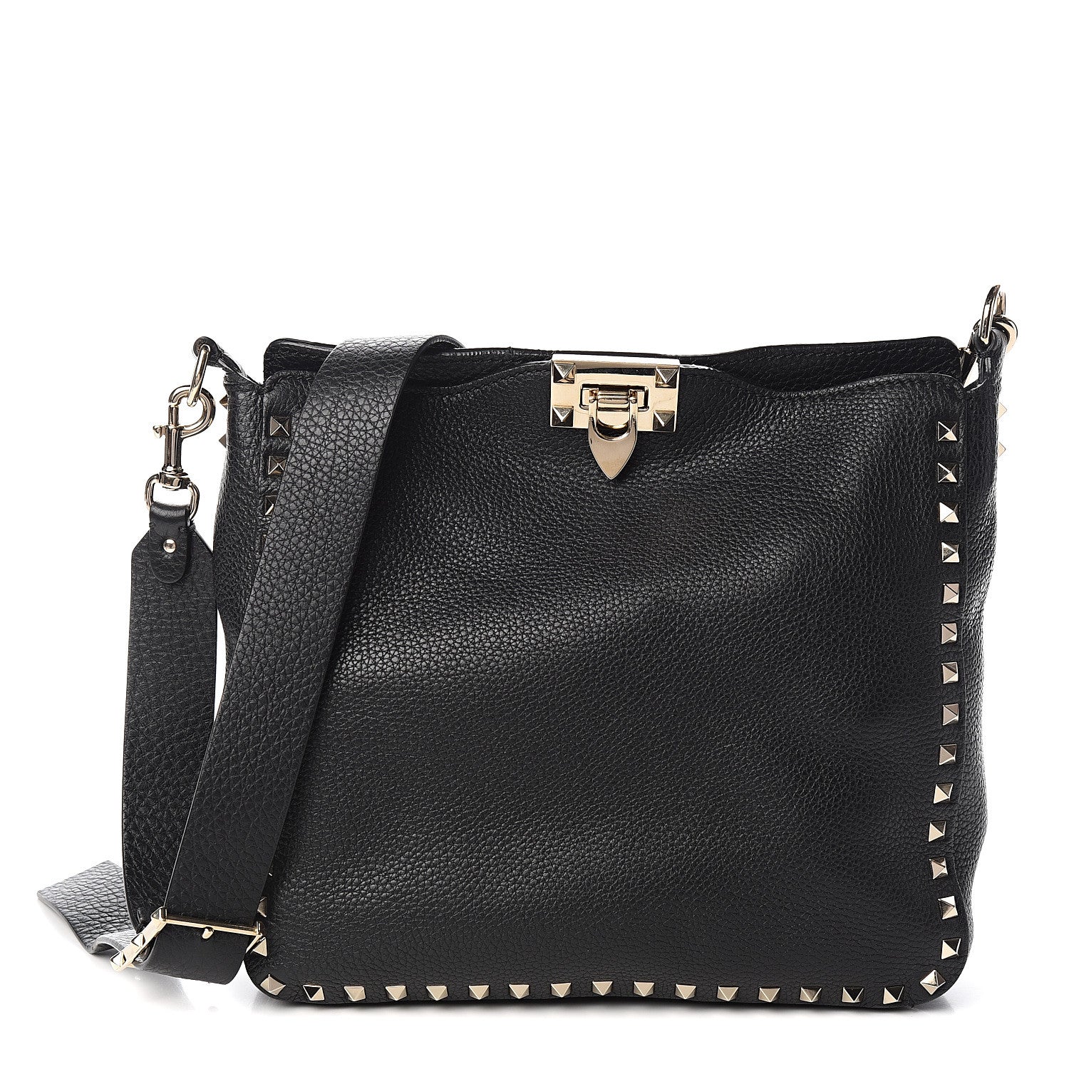 Valentino Garavani Pebbled Calfskin Small Rockstud Flip-Lock Messenger Bag Black 1 of 10