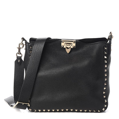 Valentino Garavani Pebbled Calfskin Small Rockstud Flip-Lock Messenger Bag Black 1 of 10