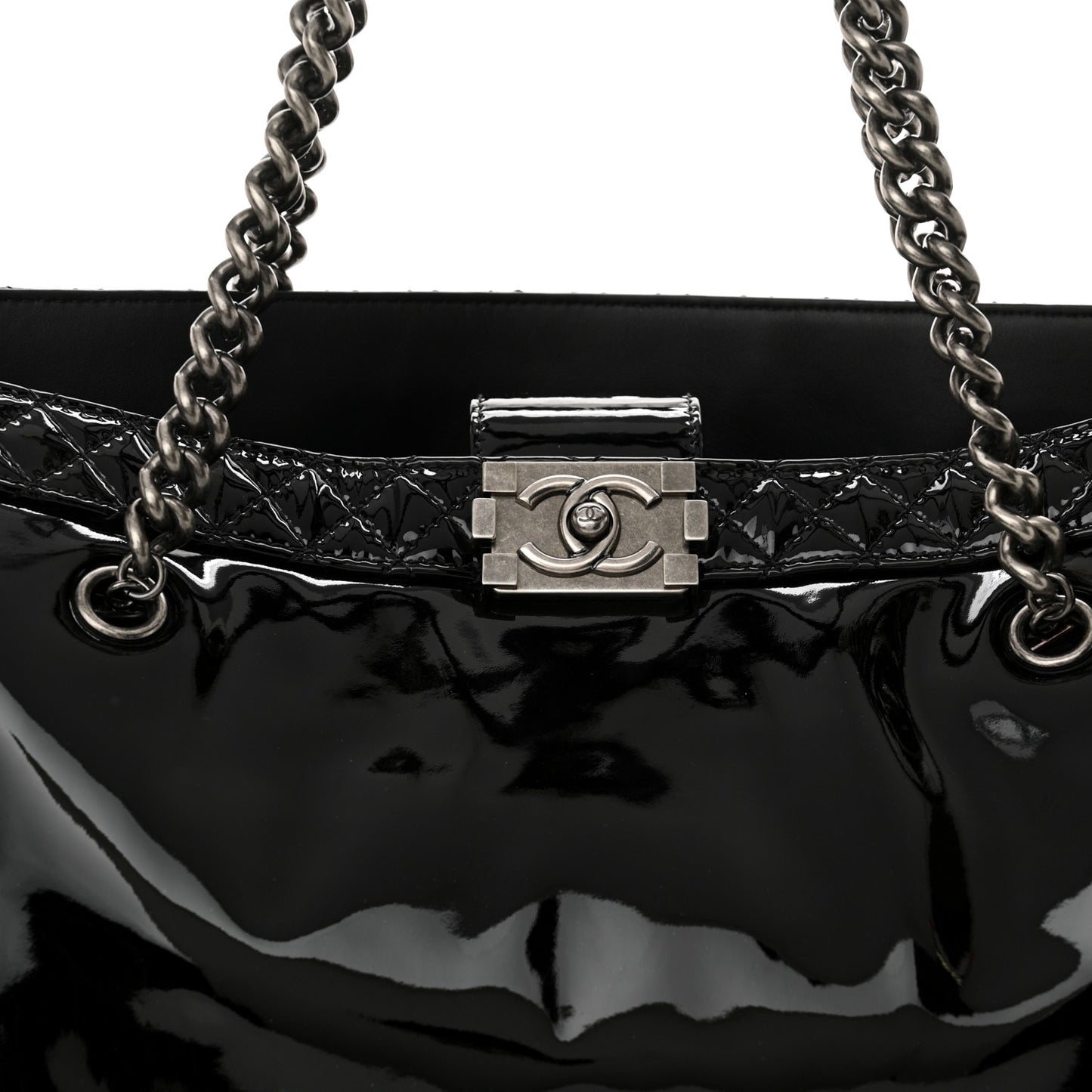 Patent Quilted Reverso Boy Tote Black