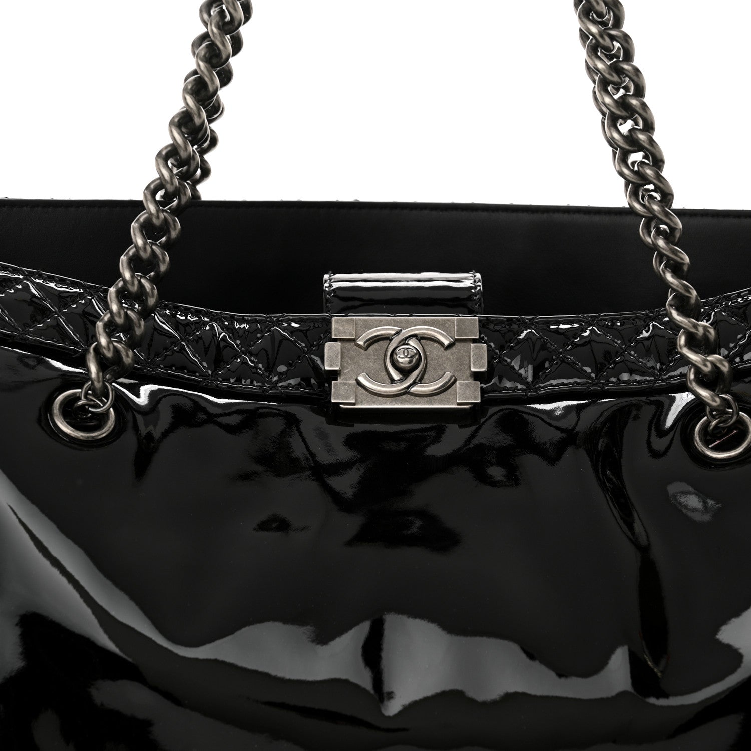 Chanel Patent Quilted Reverso Boy Tote Black 8 of 10