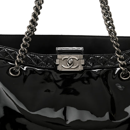 Chanel Patent Quilted Reverso Boy Tote Black 8 of 10