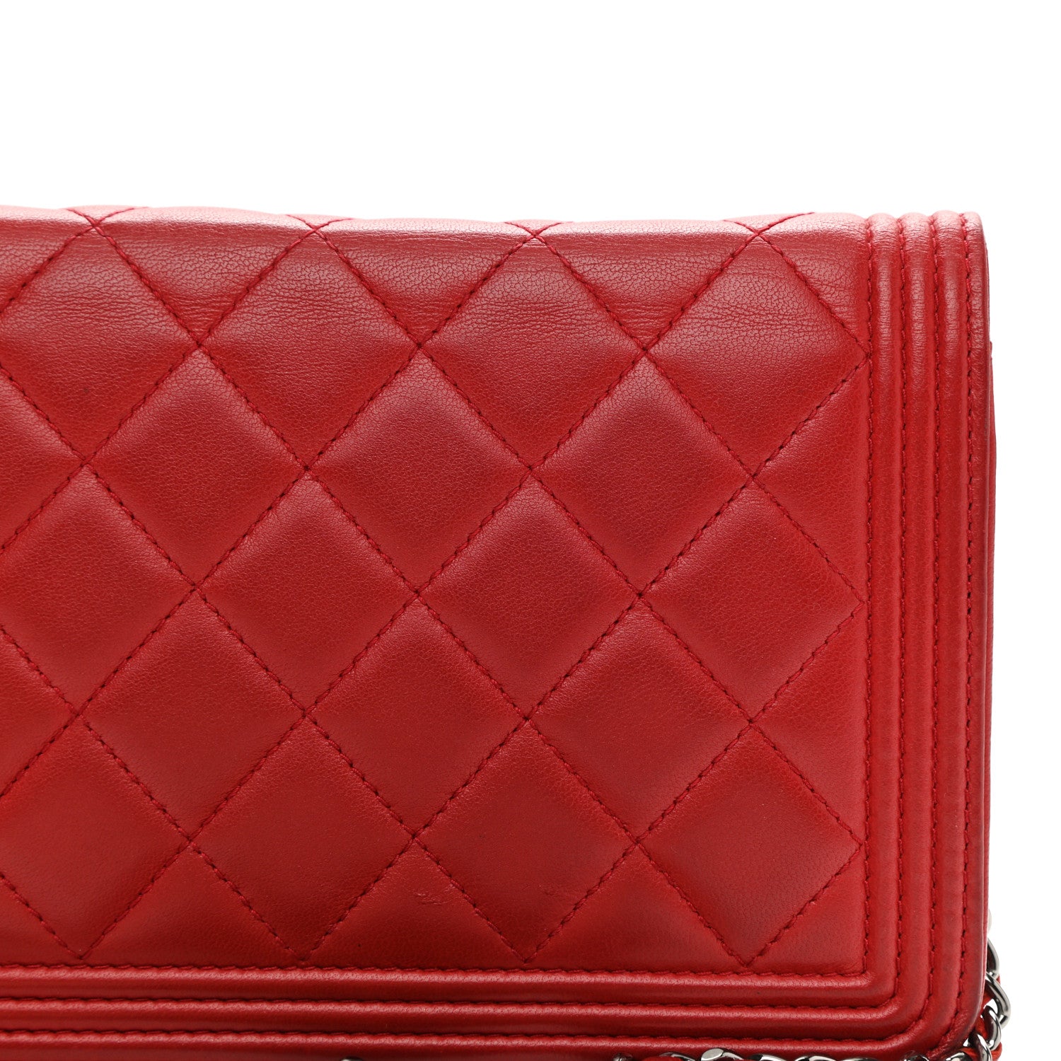 Chanel Lambskin Quilted Boy Wallet On Chain WOC Red 16 of 16
