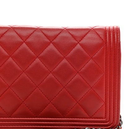 Chanel Lambskin Quilted Boy Wallet On Chain WOC Red 16 of 16