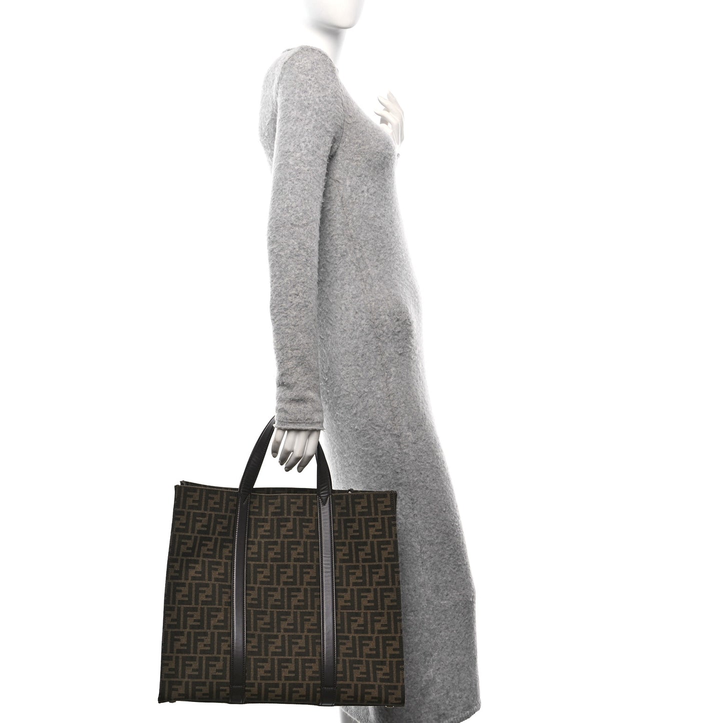 Recycled Fabric Jacquard Vitello Astro FF 1974 Shopping Tote Tobacco Moro Ebano
