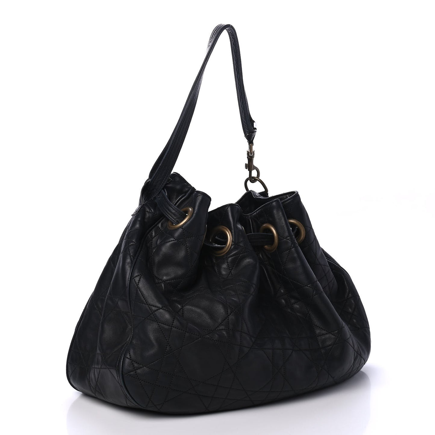 Lambskin Cannage Drawstring Bag Black