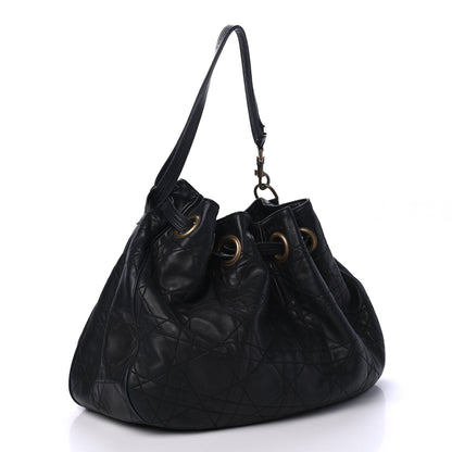 Christian Dior Lambskin Cannage Drawstring Bag Black 2 of 5