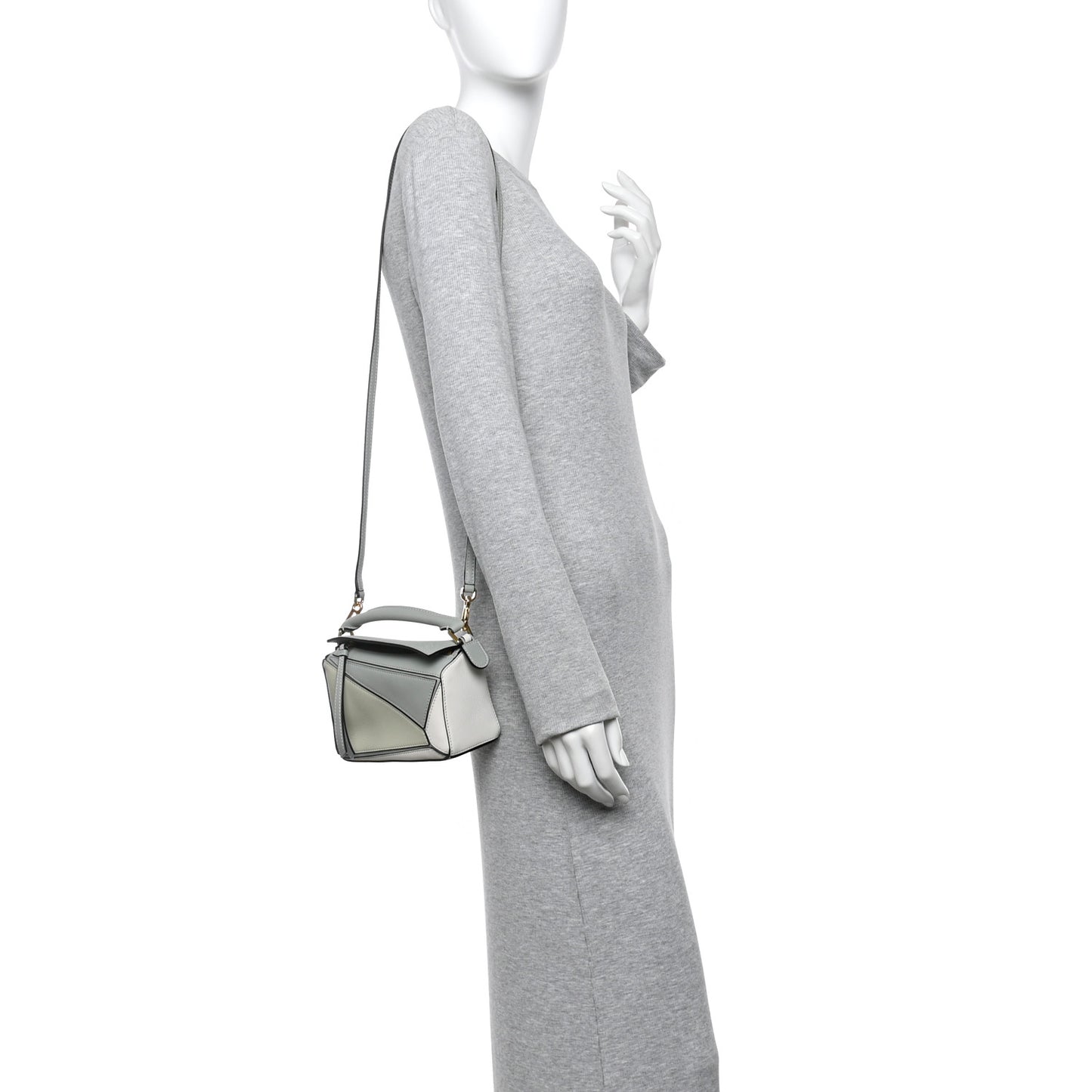 Calfskin Mini Puzzle Bag Ash Grey Marble Green