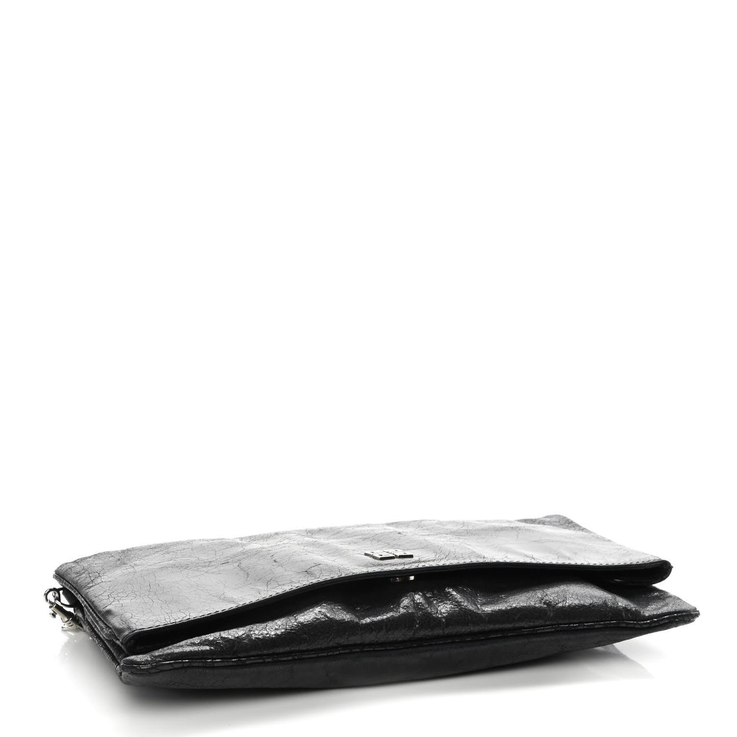 Crinkled Patent Envelope Folded Clutch Black