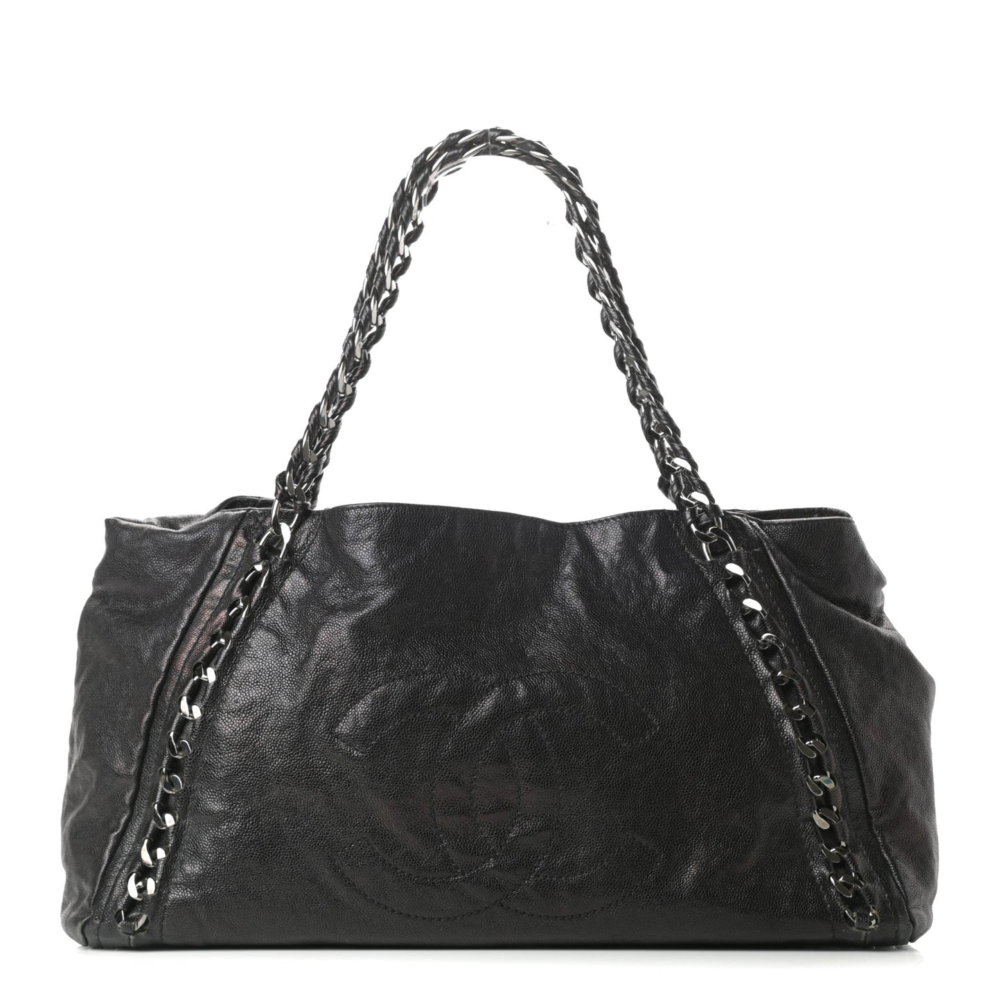 Glazed Caviar East West Modern Chain Tote Black