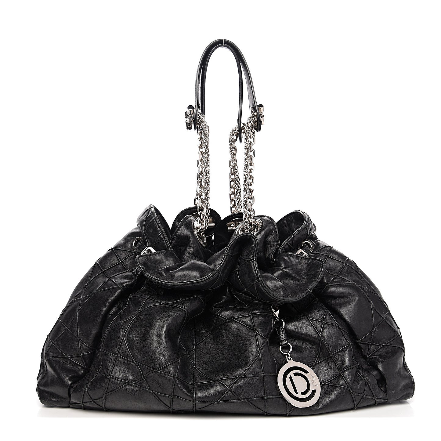 Lambskin Cannage Drawstring Bag Black