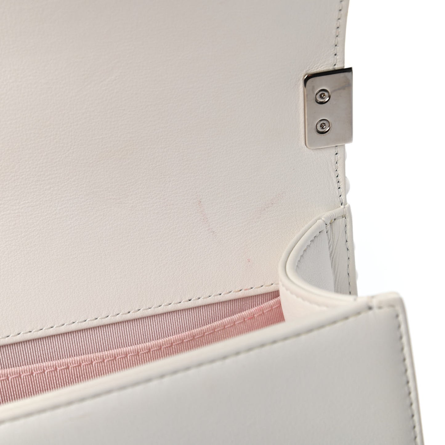 Calfskin Pearl Chevron Small Boy Flap White