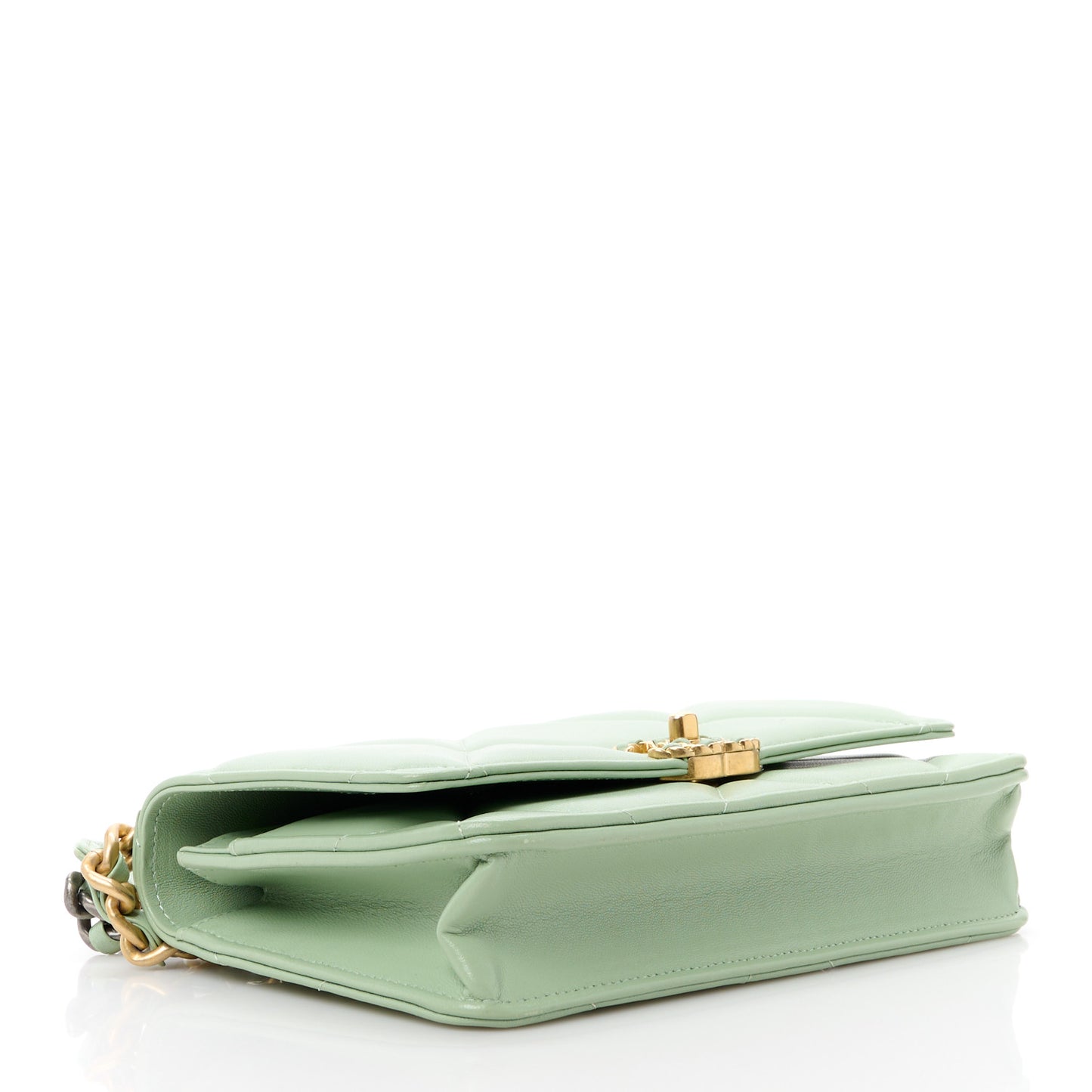 Lambskin Quilted Chanel 19 Wallet On Chain WOC Light Green