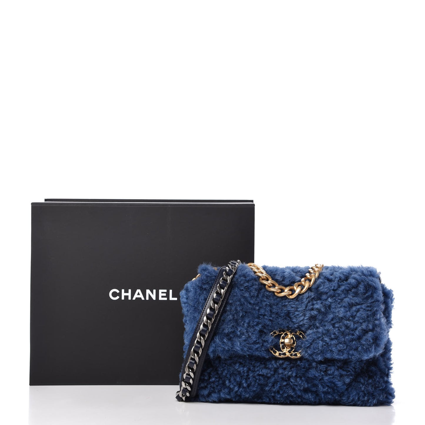 Shearling Sheepskin Medium 19 Flap Blue