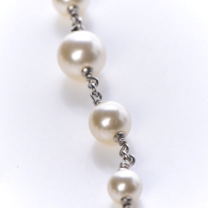 Chanel Graduated Pearl Crystal CC Long Necklace Silver 7 of 8