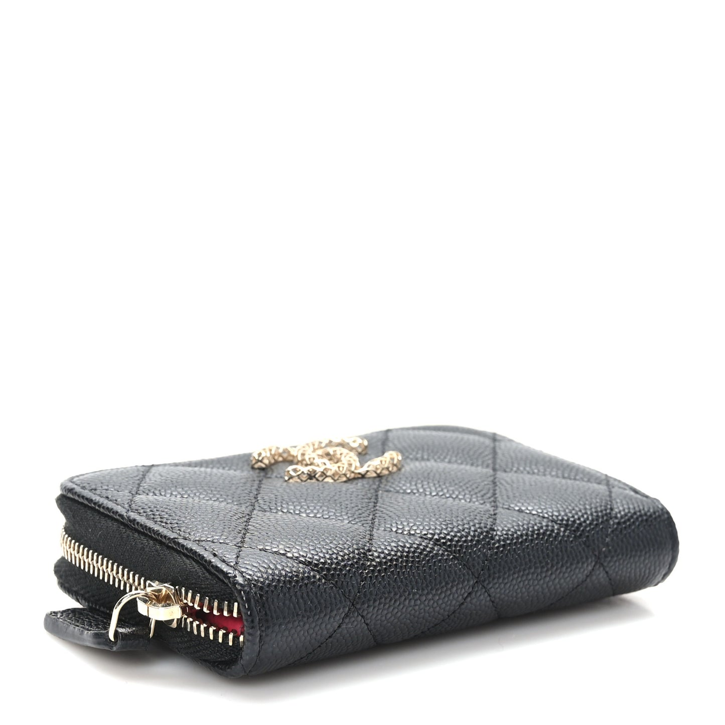 Caviar Quilted Perforated CC Zip Coin Purse Black