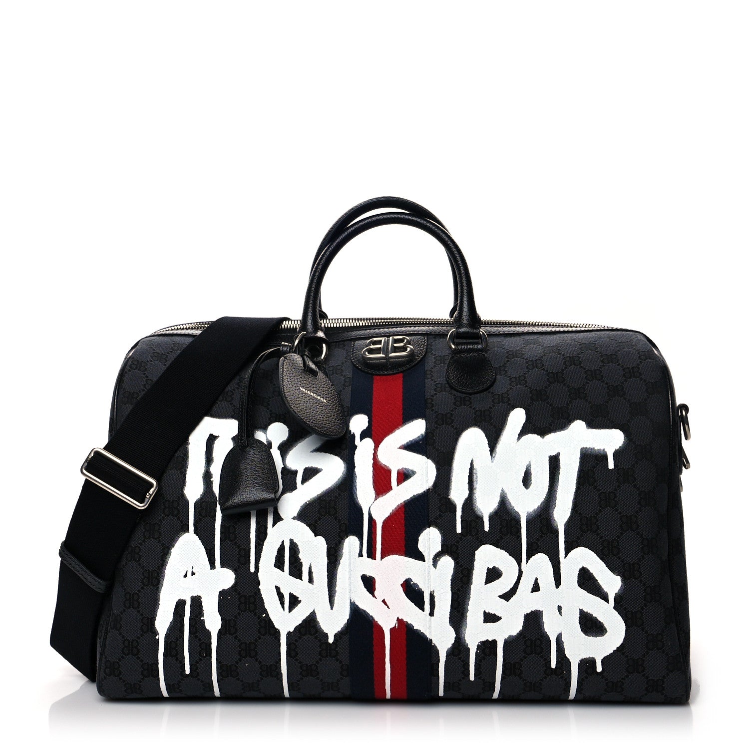 Gucci X BALENCIAGA BB Monogram Web Graffiti Medium Ophidia Carry-On Duffle Bag Black 1 of 11