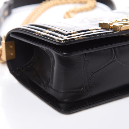 Chanel Calfskin Crocodile Embossed Graffiti Cocodile Small Boy Flap Black Gold 8 of 9