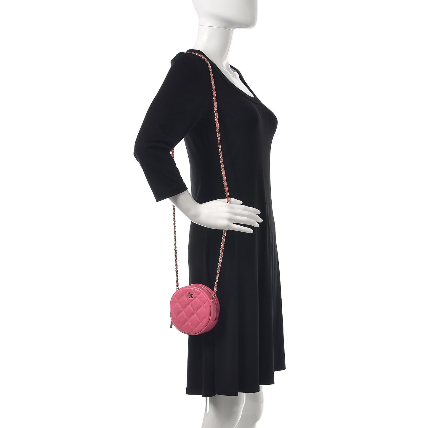 Caviar Quilted Round Clutch With Chain Pink
