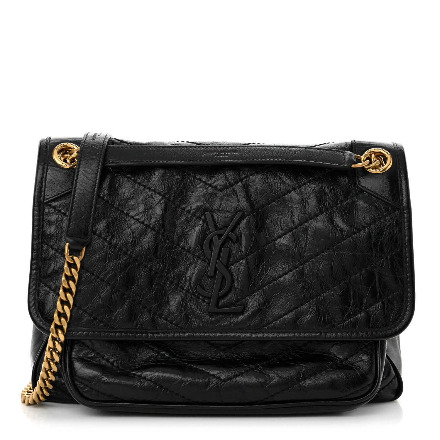 Saint Laurent Crinkled Calfskin Matelasse Monogram Medium Niki Chain Satchel Black 1 of 10