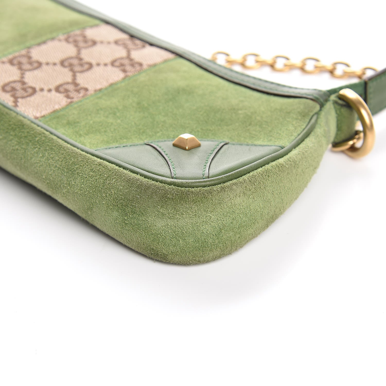 Gucci Suede Monogram Horsebit Nail Chain Pochette Green 9 of 11