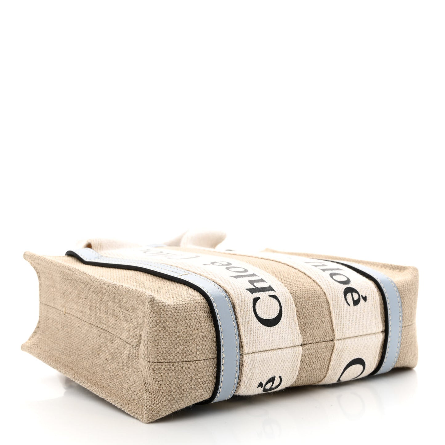 Linen Calfskin Mini Woody Ribbon Tote White Blue