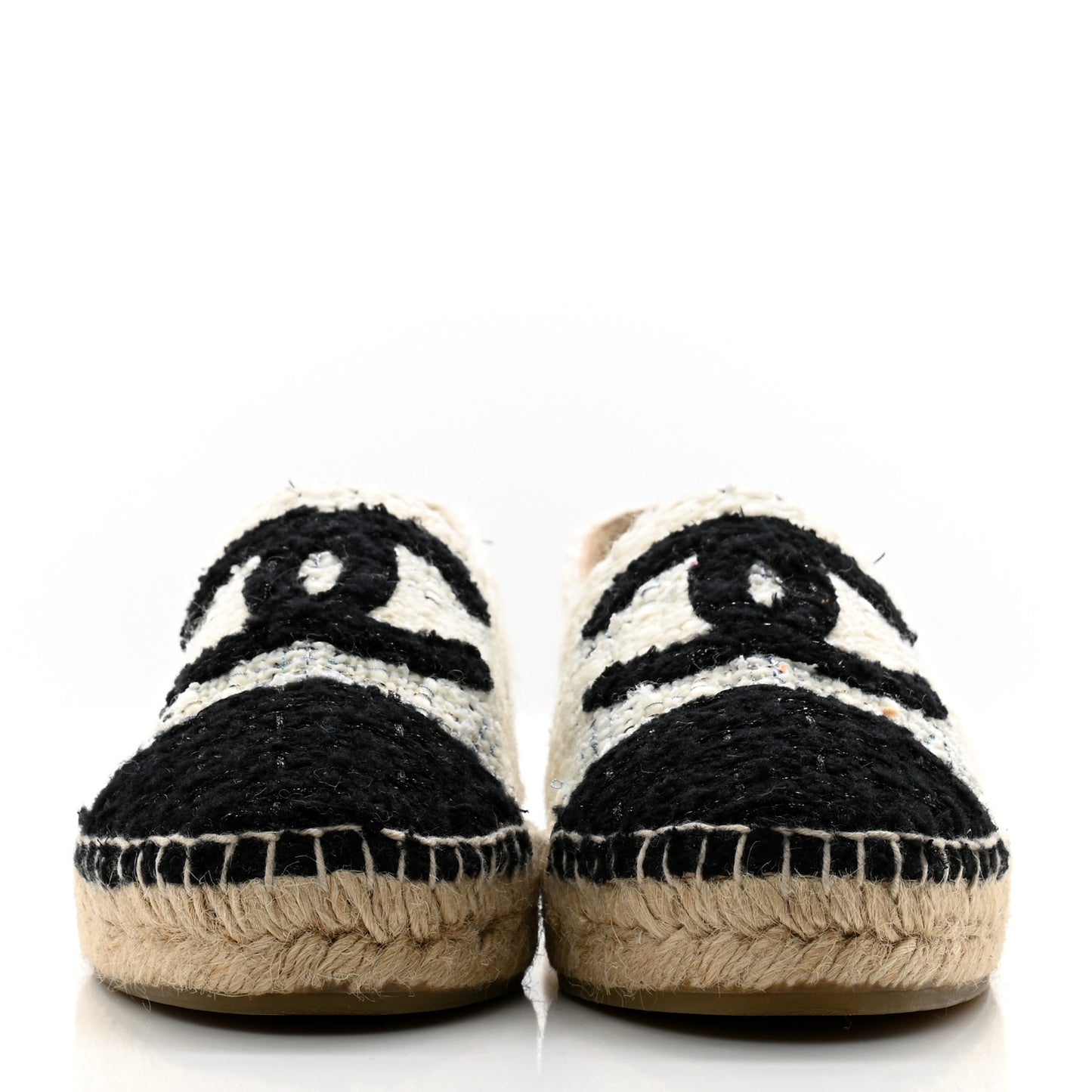 Tweed CC Espadrilles 38 Ecru White Blue Black