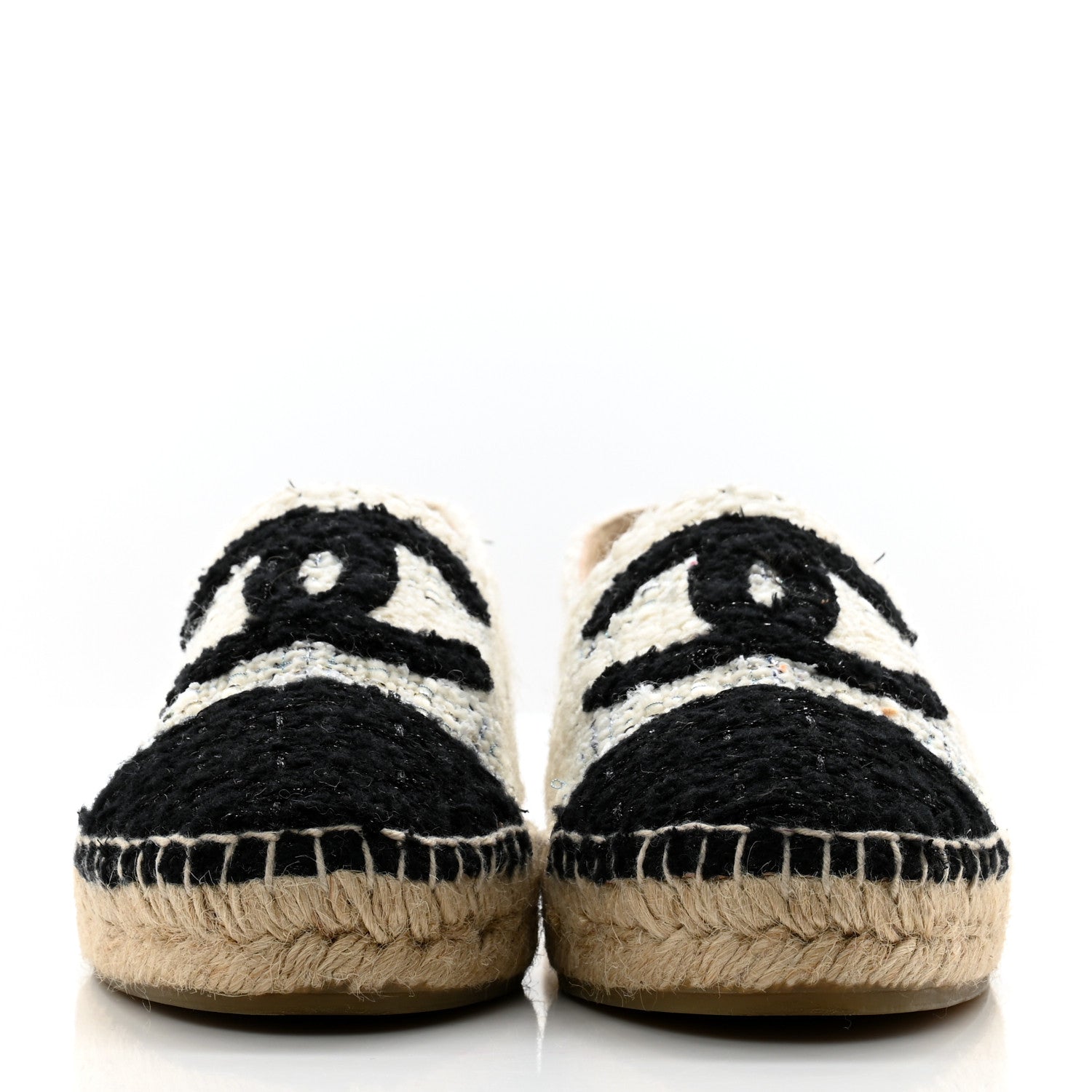 Chanel Tweed CC Espadrilles 38 Ecru White Blue Black 4 of 11