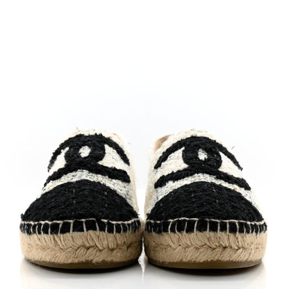 Chanel Tweed CC Espadrilles 38 Ecru White Blue Black 4 of 11