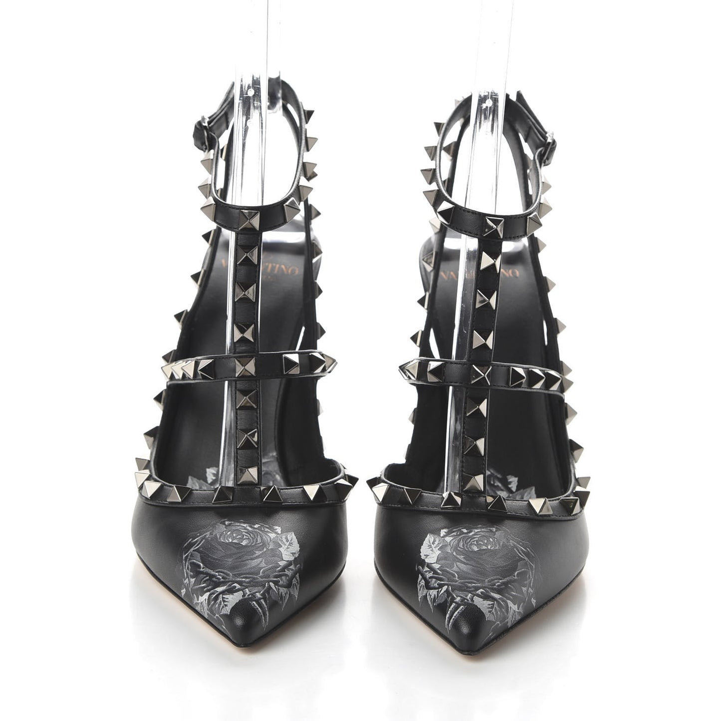 X UNDERCOVER Calfskin Rockstud Ankle Strap Pumps 39.5 Black
