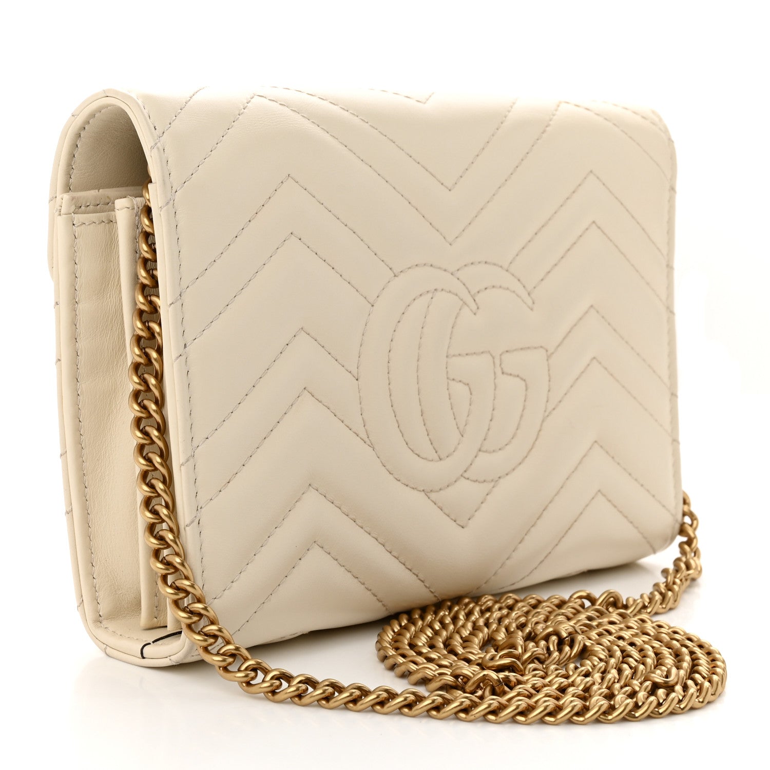Gucci Calfskin Matelasse GG Marmont Chain Wallet Mystic White 3 of 13