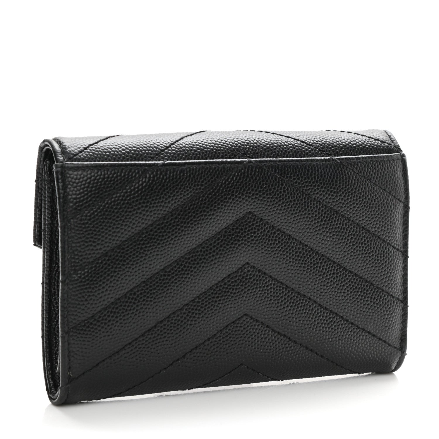 Saint Laurent Grain De Poudre Matelasse Chevron Small Monochrome Monogram Envelope Wallet Black 3 of 8