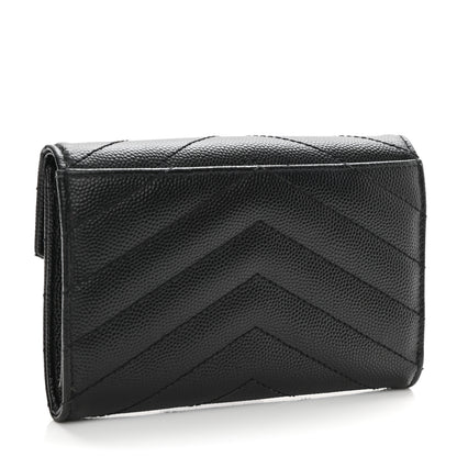 Saint Laurent Grain De Poudre Matelasse Chevron Small Monochrome Monogram Envelope Wallet Black 3 of 8