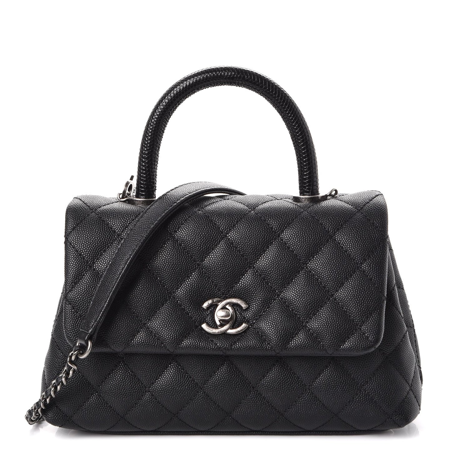 Caviar Lizard Quilted Mini Coco Handle Flap Black