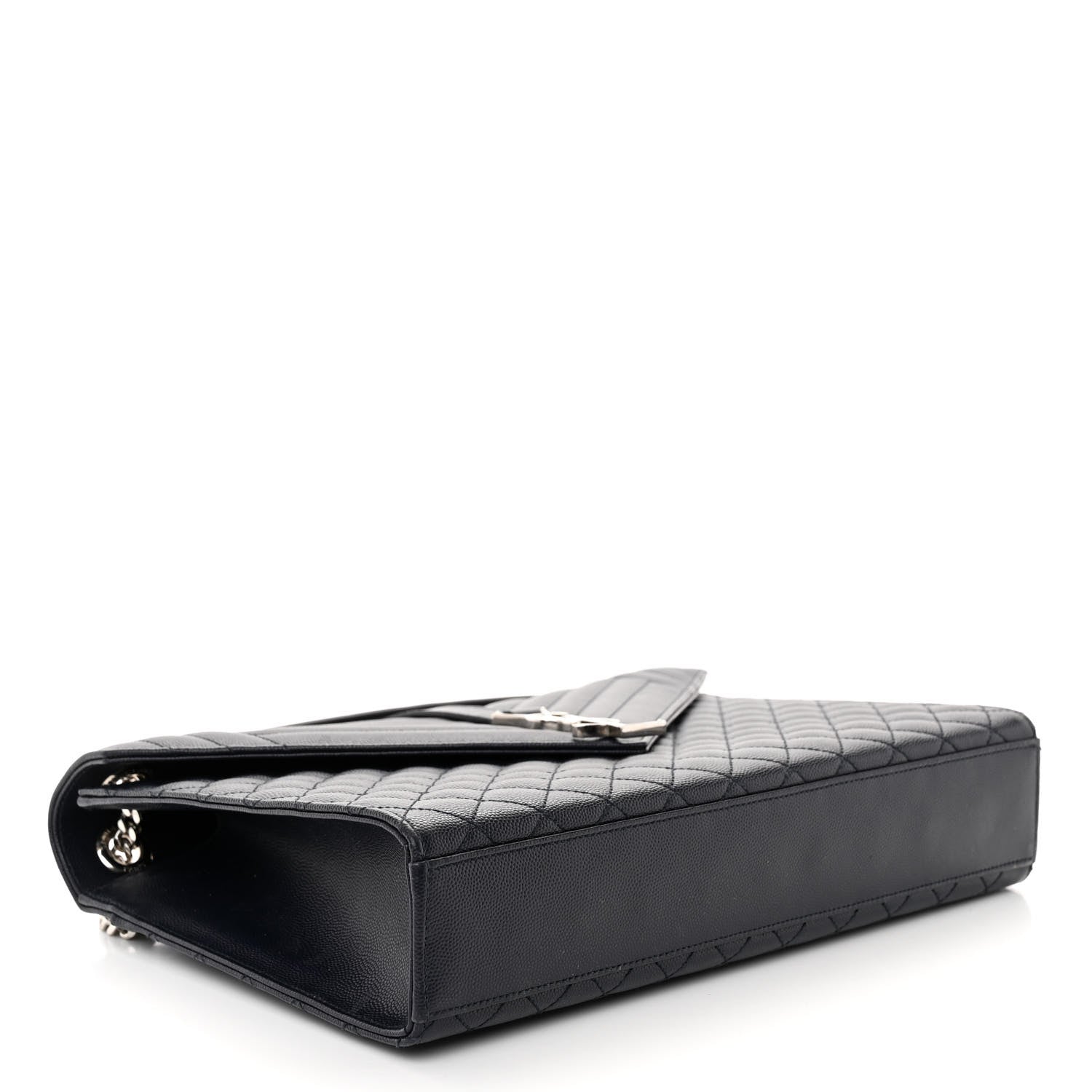Saint Laurent Grain De Poudre Textured Mixed Matelasse Large Triquilt Monogram Satchel Deep Marine 4 of 10