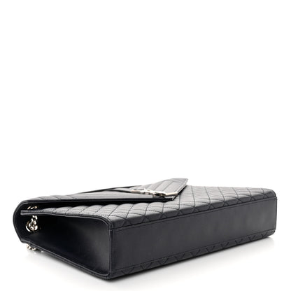 Saint Laurent Grain De Poudre Textured Mixed Matelasse Large Triquilt Monogram Satchel Deep Marine 4 of 10