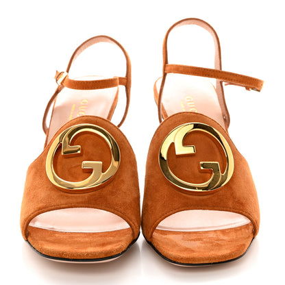 Gucci Suede Blondie 85mm Slingback Sandals 34.5 Cognac 2 of 9