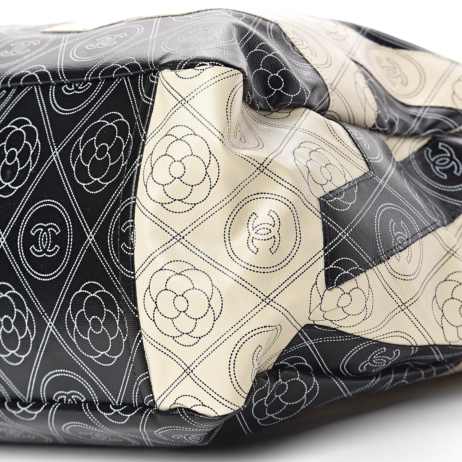 Chanel Coated Canvas Camellia Large Shopping Tote Black Beige 11 of 11