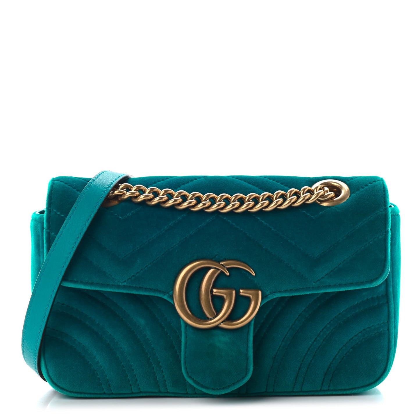Velvet Matelasse Mini GG Marmont Shoulder Bag Pavone Cyan