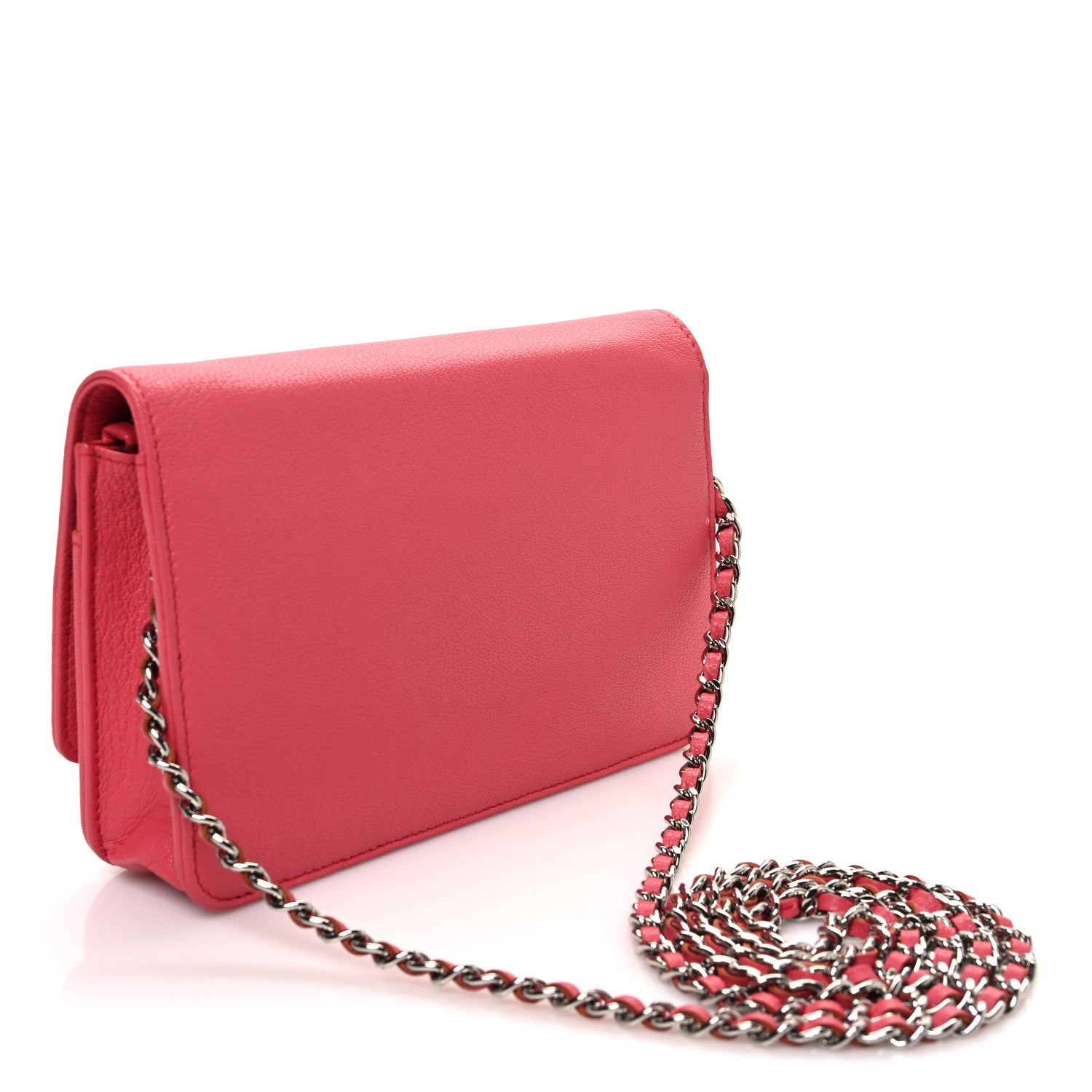 Chanel Grained Calfskin Clover CC Wallet On Chain WOC Pink 3 of 11