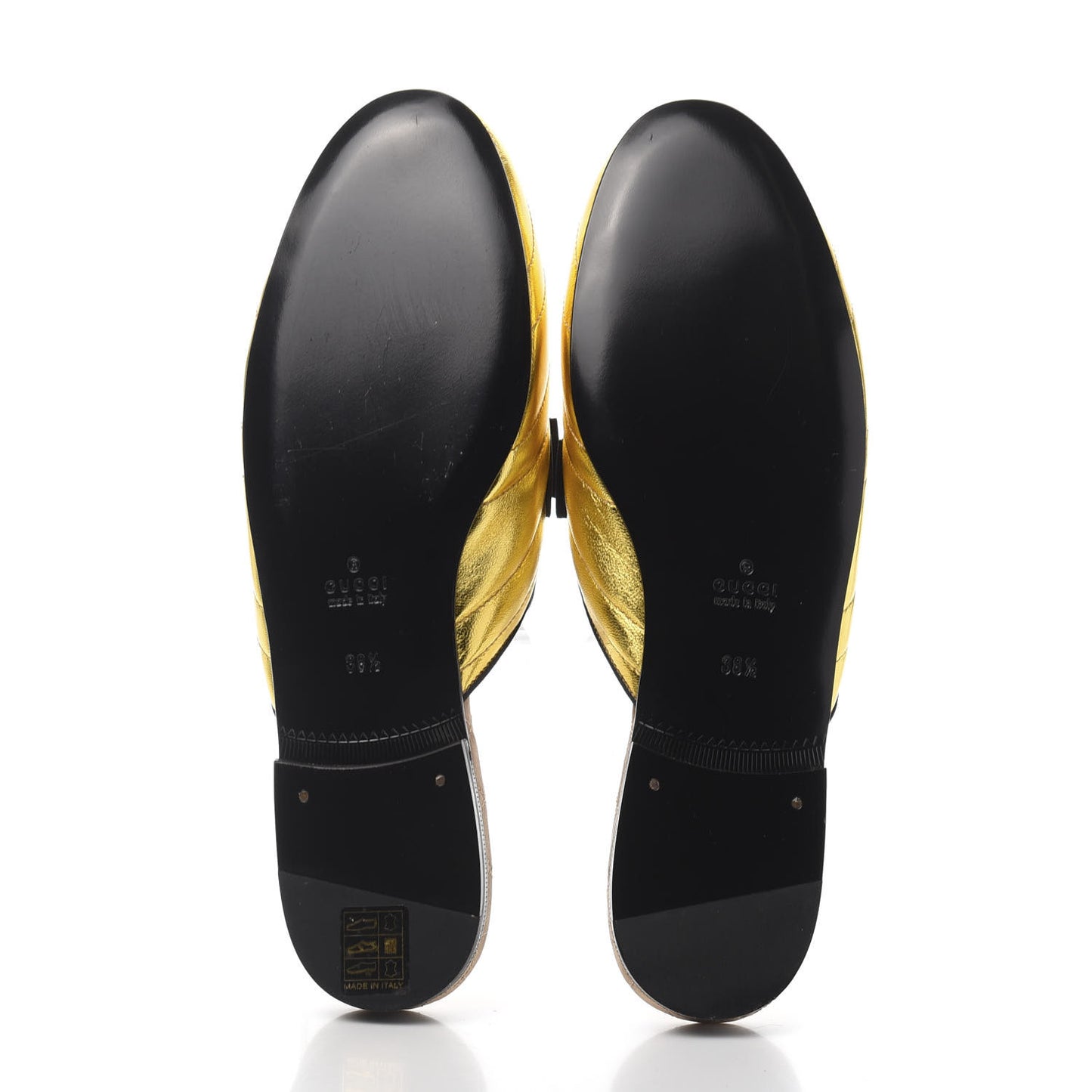 Metallic Nappa Quilted Womens Princetown Slippers 38.5 Gold