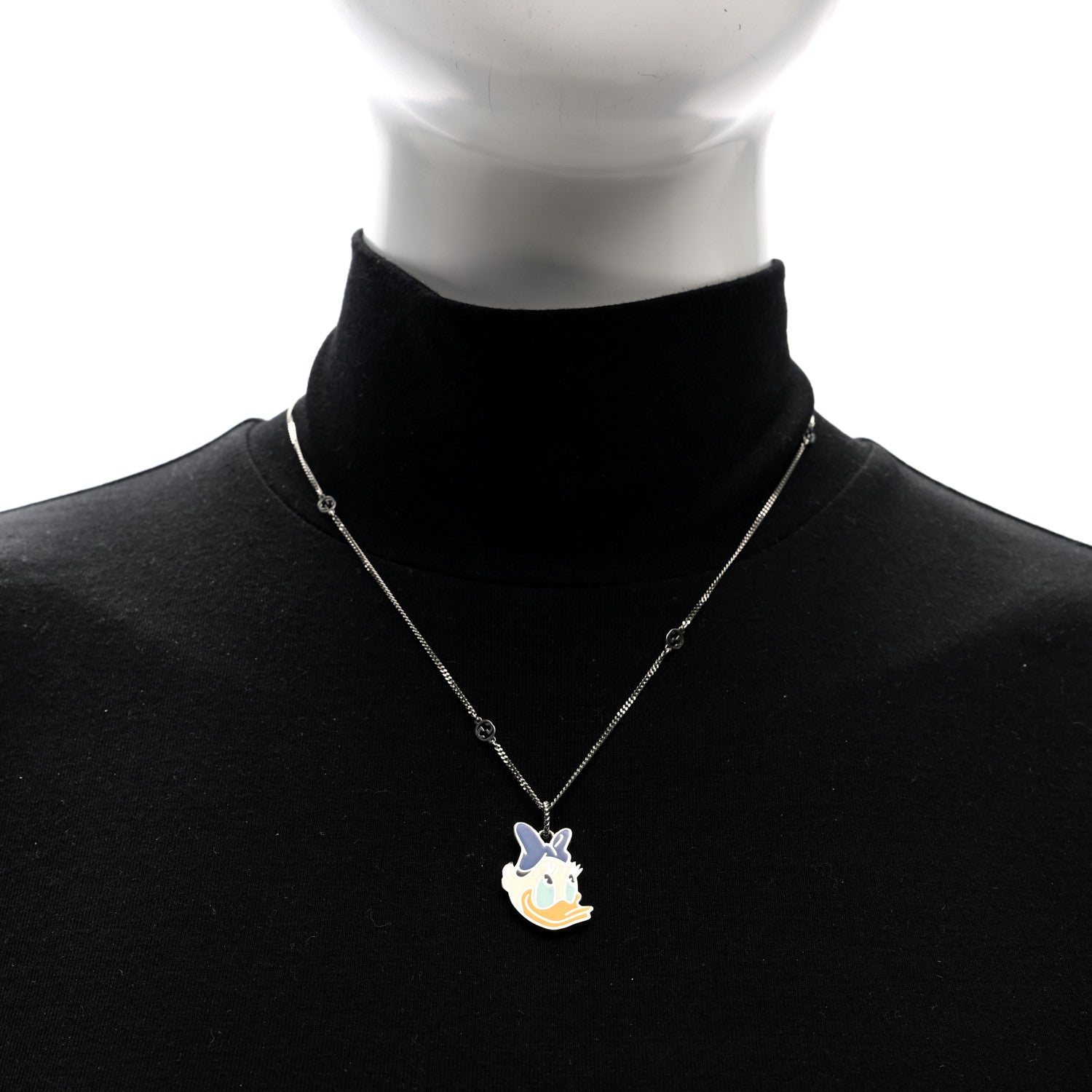 Gucci X DISNEY Sterling Silver Enamel Daisy Duck Pendant Necklace 2 of 5