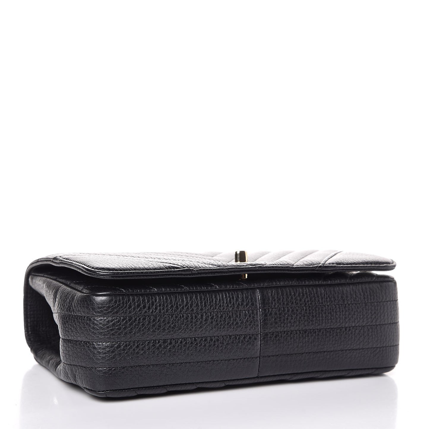 Metallic Calfskin Chevron Quilted Small Statement Flap Black