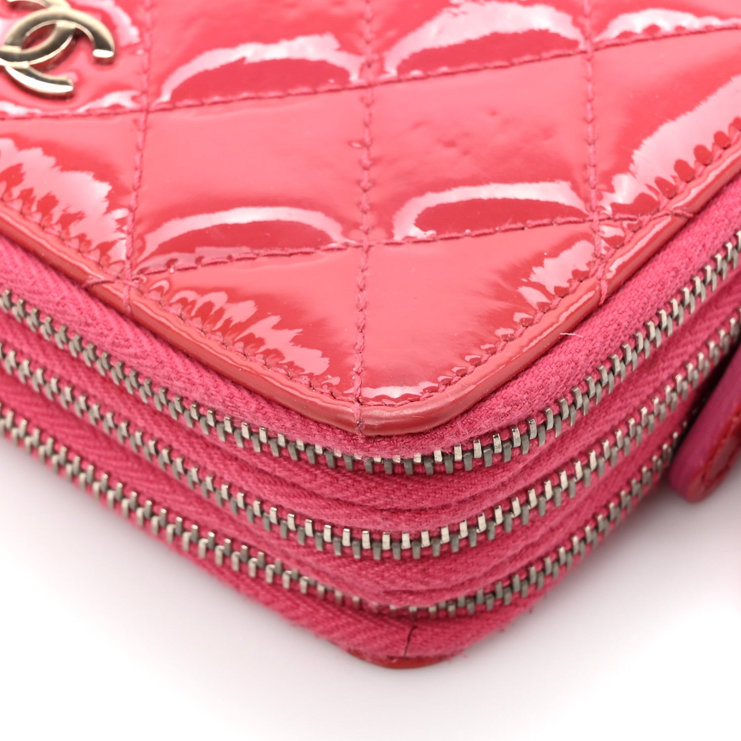 Chanel Patent Calfskin Quilted Zip Around Phone Holder Fuchsia 12 of 16