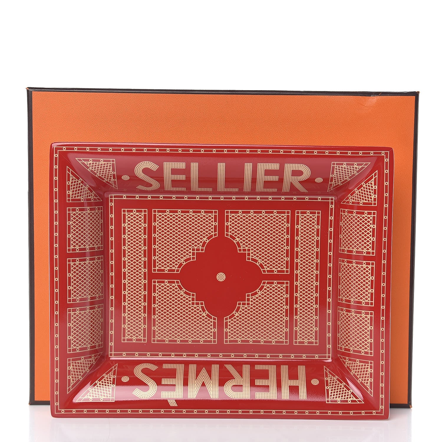 Hermes Porcelain Sellier Change Tray Rouge Or 5 of 5