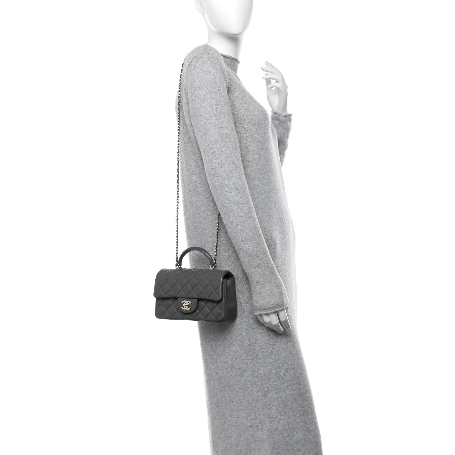 Chanel Lambskin Quilted Mini Top Handle Rectangular Flap Dark Grey 2 of 9