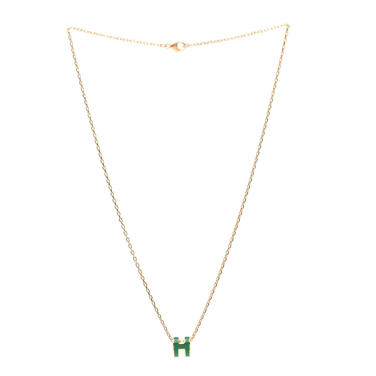 Lacquered Gold Mini Pop H Pendant Necklace Malachite